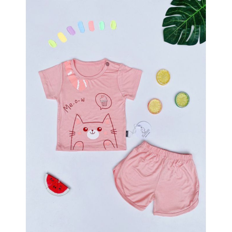 Bộ cotton lạnh hình thú quần vạt chéo cho bé