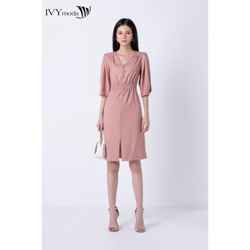 Đầm hạ eo cổ V IVY moda MS 48T0059