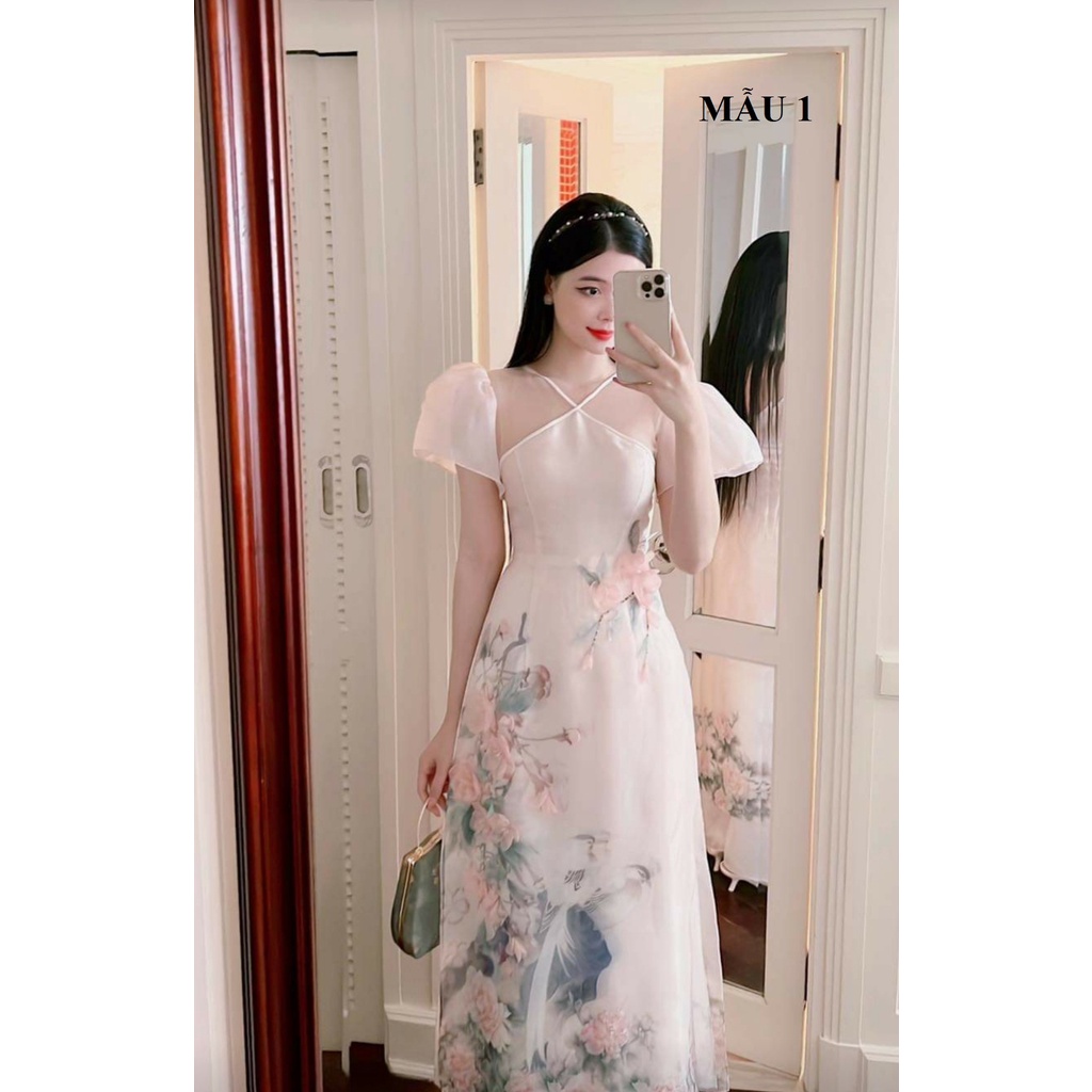 Áo dài nữ 4 tà 🎀FREESHIP🎀 Áo dài cách tân hồng thêu hoa [ao dai nu