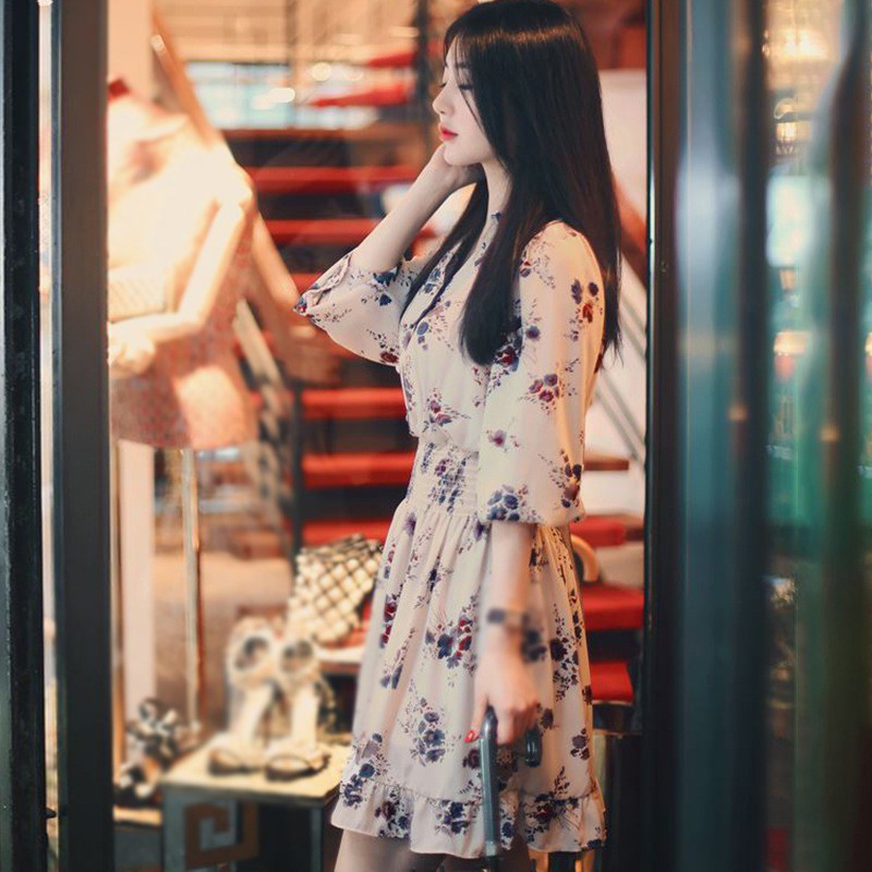 Đầm Chiffon Tay Dài Thiết Kế Cắt Xẻ Độc Đáo Phong Cách Hàn Quốc