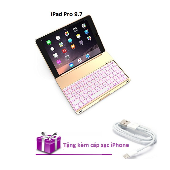 Bao da kiêm bàn phím bluetooth cho iPad Pro (9.7&quot;) (Gold) tặng cáp sạc iPhone