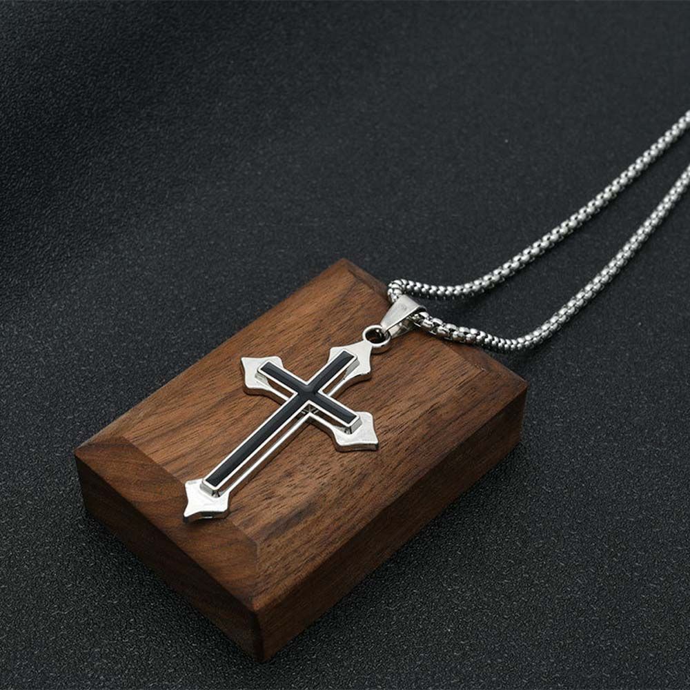 Dây chuyền thép không gỉ mặt thánh giá màu đen phong cách gothic đường phố thời trang dành cho nam