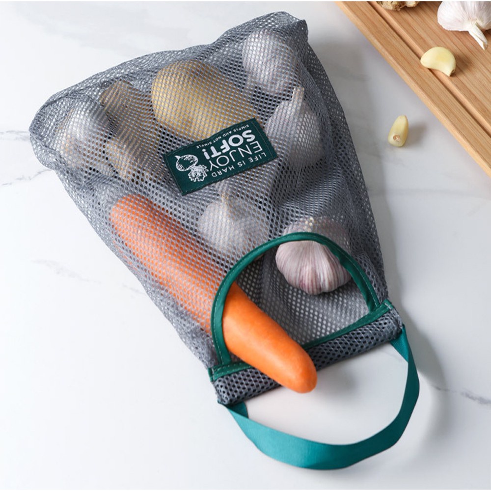 Túi treo rau củ hành tỏi màu xám xanh ENJOY SOFT, túi lưu trữ hành tỏi tránh mốc