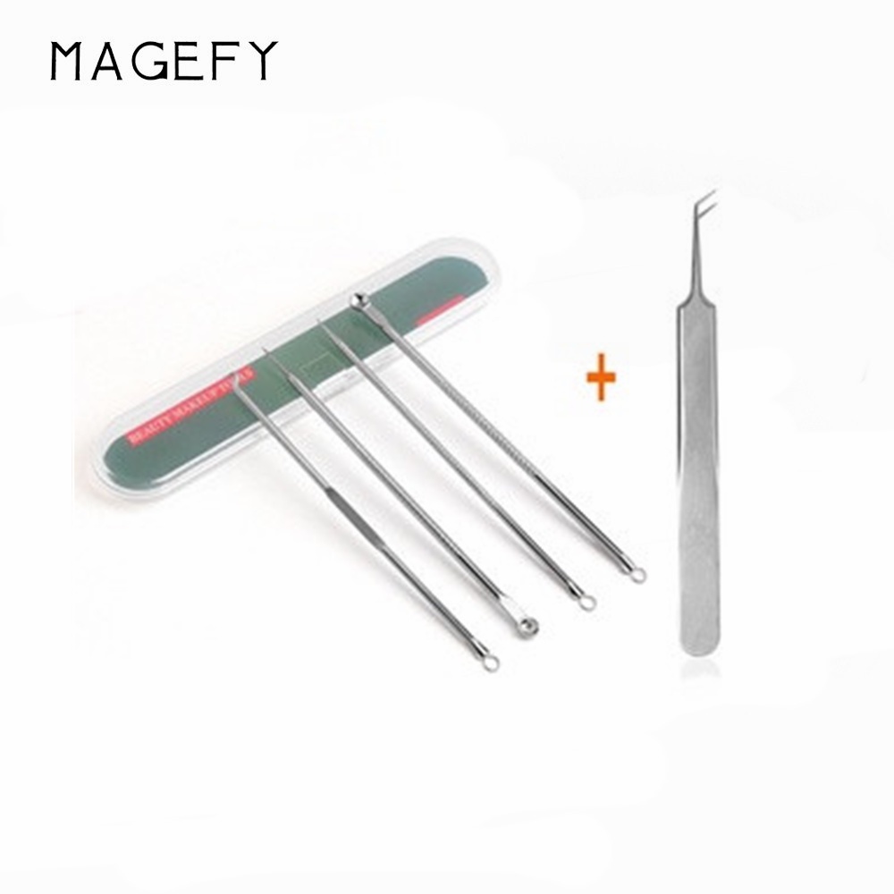 Set 5 cây nặn mụn đầu đen trứng cá MAGEFY có nhíp gắp bằng thép không gỉ