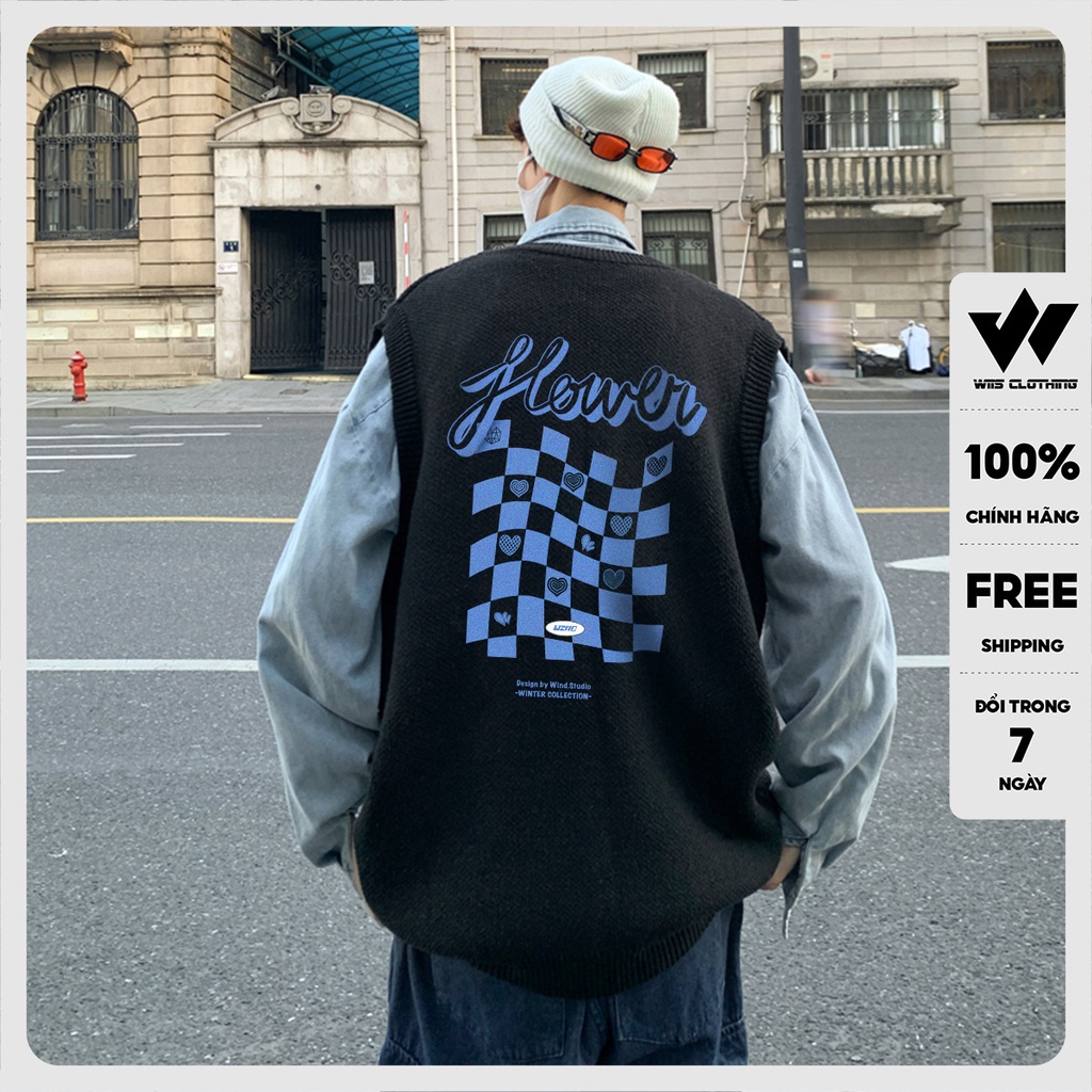 Áo gile unisex WIIS CARO form rộng len nam nữ oversize phong cách kiểu ulzzang