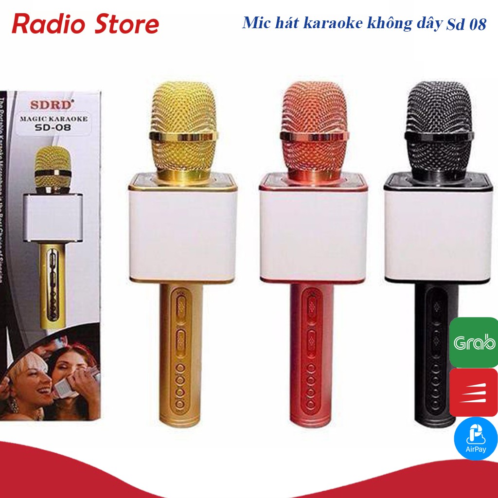 [Mã ELORDER5 giảm 10K đơn 20K] Micro karaoke bluetooth SD-08, mic hát kèm loa không dây hỗ trợ ghi âm thẻ nhớ, usb