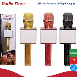 Micro karaoke bluetooth SD-08, mic hát kèm loa không dây hỗ trợ ghi âm thẻ nhớ, usb
