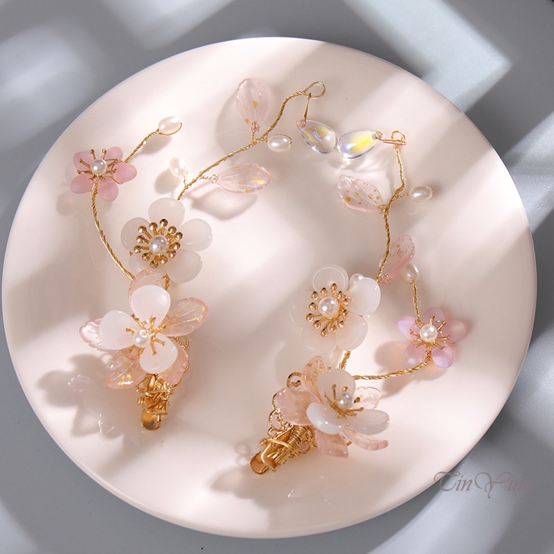 GETNOIVAS Set 2 Trâm Cài Tóc Hoa Đính Ngọc Trai Phong Cách Trung Hoa Dễ Thương