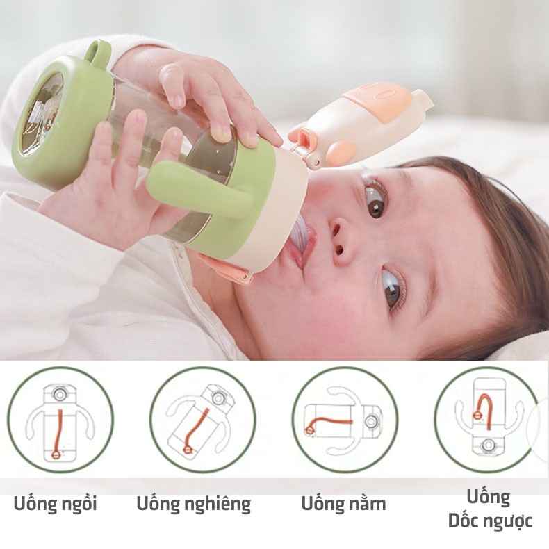 Bình tập uống cho bé từ 6 tháng tuổi Beedoll 320ml, chất liệu PPSU cao cấp, tặng dây đeo