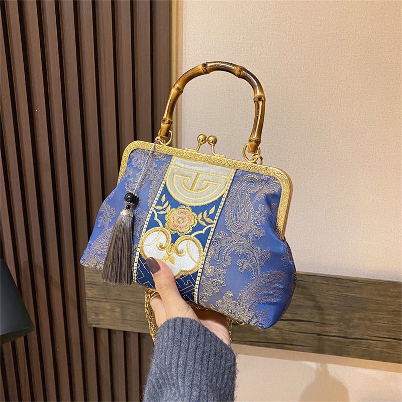 Túi Xách Nữ Thêu Họa Tiết Chim Hạc Phong Cách Trung Hoa Cổ Điển Mới 2021