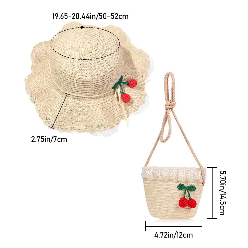 Túi/ mũ cói rộng vành đính quả cherry dễ thương thời trang cho bé gái