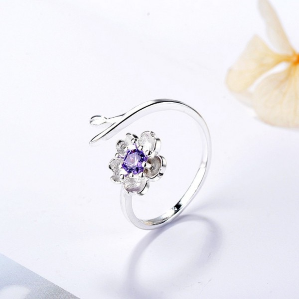 Nhẫn bạc nụ đá hoa đào tam sinh tam thế thời trang Hàn Quốc xinh xắn dễ thương
