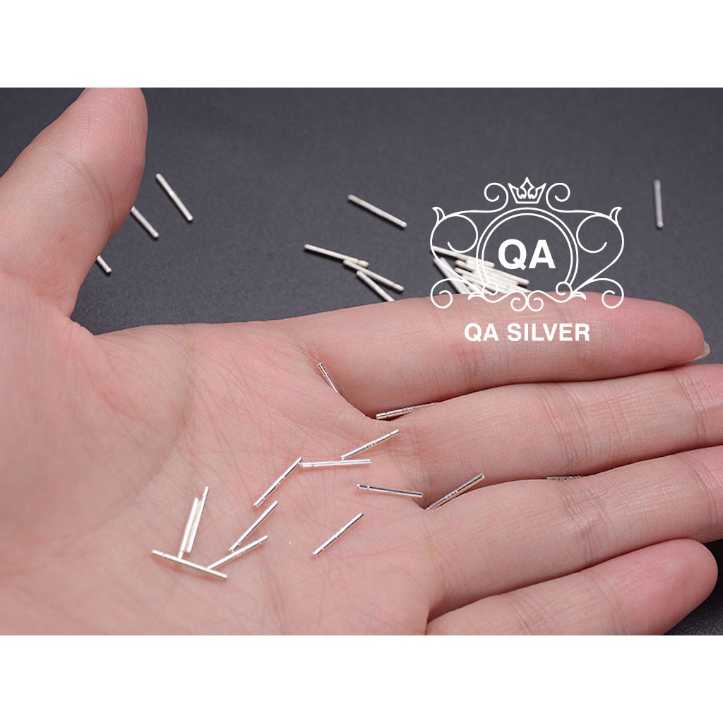 Bông tai bạc 925 phủ Platinum khuyên tăm nam nữ thanh thẳng trơn giữ lỗ S925 BASIC QA Silver Earrings EA200702