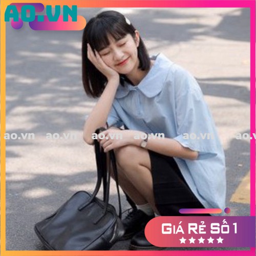 {ao.vn} Áo kiểu hàn quốc A002, áo kiểu cổ sen nhỏ dáng babydoll trơn hai màu ngọt ngào