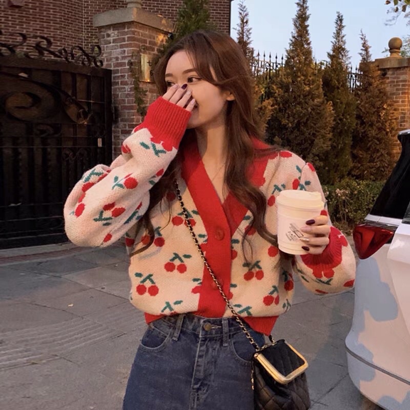 Áo khoác nữ len cardigan cổ tim V Ulzzang Hàn Quốc dài tay chất liệu len dày dặn cao cấp đẹp 504