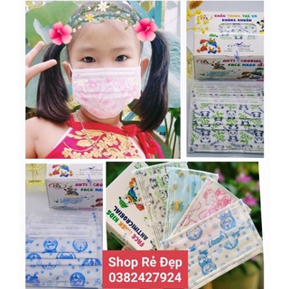 Combo 10 hộp khẩu trang y tế trẻ em, mỗi hộp 50 cái, loại có họa tiết, được mix màu. hãng Nam Anh famapro