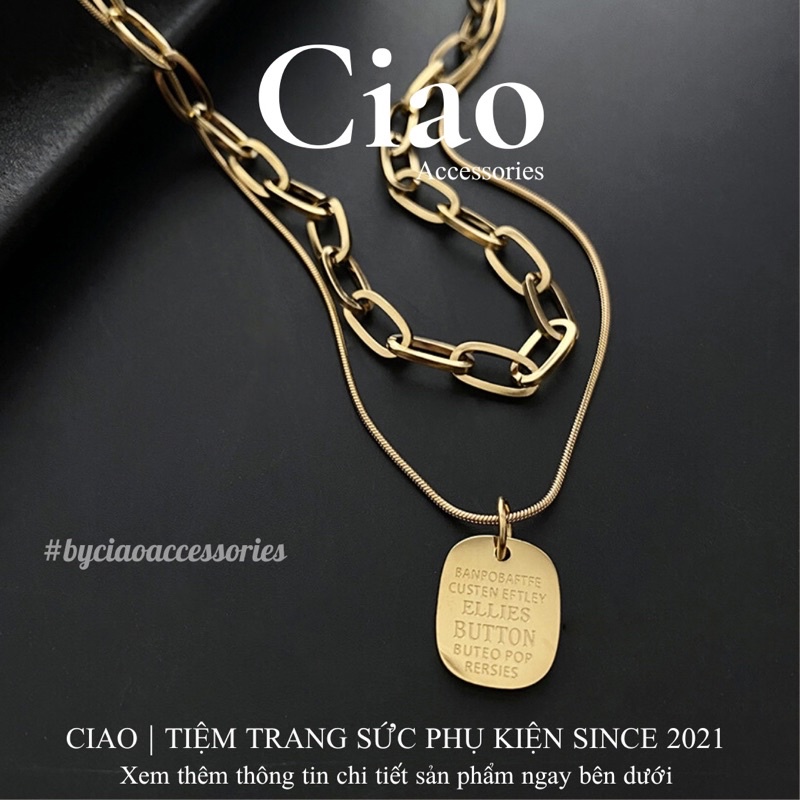 [TRENDY] Dây chuyền/ Vòng cổ titan không gỉ thiết kế dây 2 lớp phong cách Elles Button Ciao