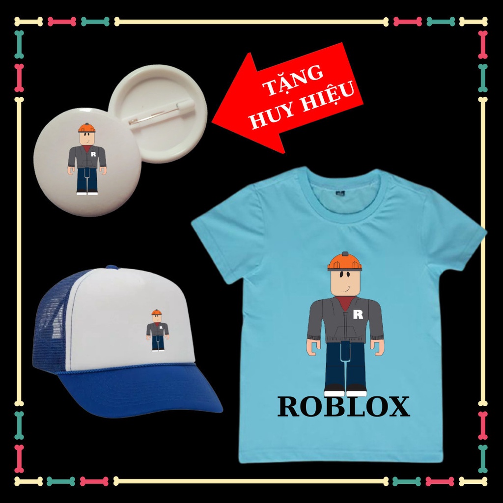 Áo thun bé trai Roblox siêu ngầu, vải chất, đủ size áo từ 10kg đến 90kg, mũ lưỡi trai bé trai, kèm huy hiệu dễ thương