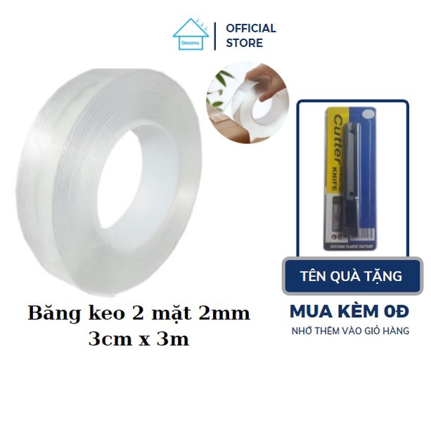 Băng dính 2 mặt siêu dính siêu chắc silicon dán tường 3cm x 3m DOCONU, keo dày 2mm. [CAM KẾT BẢO HÀNH 1 ĐỔI 1]