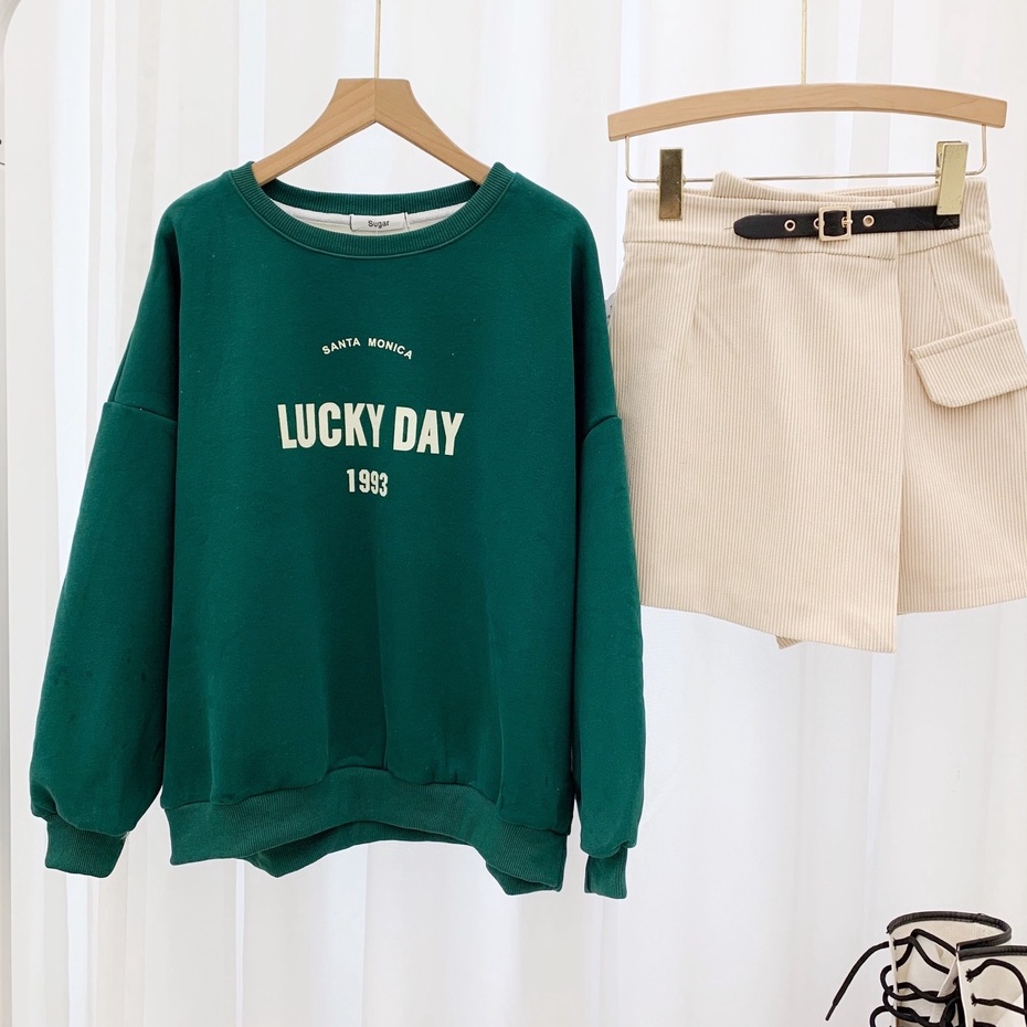 Áo nỉ unisex cổ tròn cho nam nữ hoạ tiết chữ lucky day Real Life Shop | BigBuy360 - bigbuy360.vn