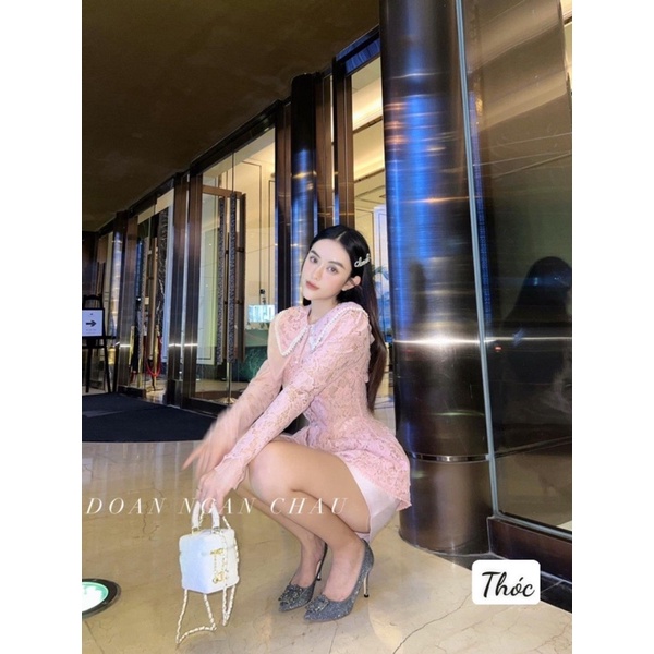 Set áo sơmi ren cổ ngọc mix chân váy A tafta