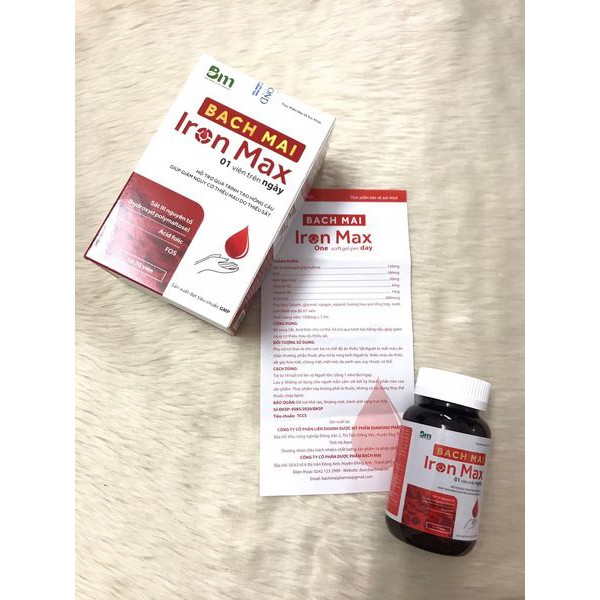 ✅  Viên uống sắt Iron Max Bạch Mai - Viên uống bổ sung sắt, acid folic, bổ máu, tạo hồng cầu