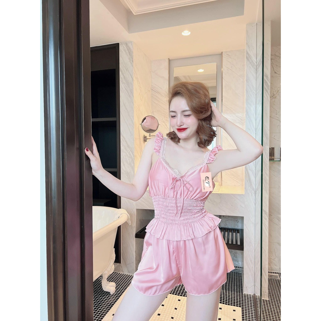 Đồ ngủ 2 dây, đồ bộ mặc nhà tay cánh tiên, bo eo sexy [DN70]