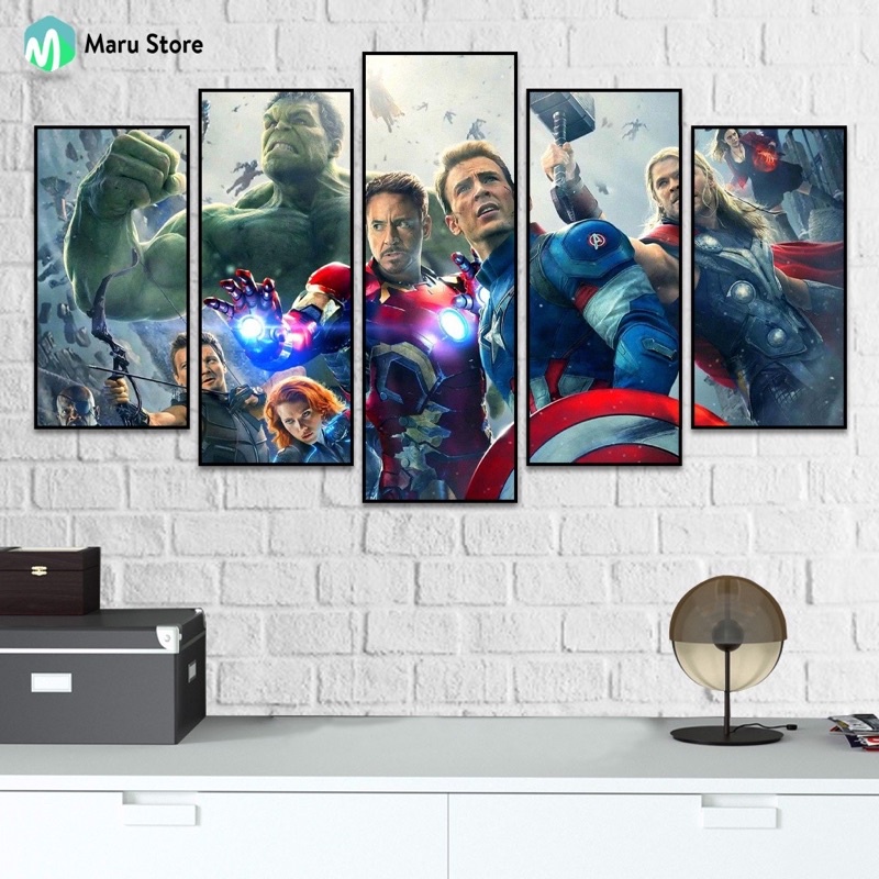 Bộ 5 Marvel, Tranh Tráng Gương 3d Cao Cấp, Trang Trí Nhà Cửa/ Phòng Khách/ Game