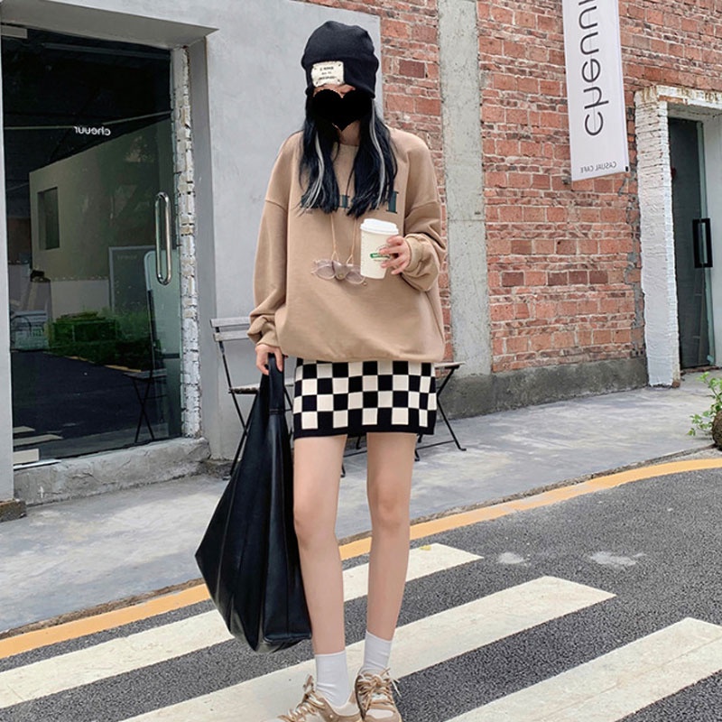 Chân Váy Chữ A Lưng Cao Họa Tiết Sọc Caro Thời Trang Hàn Quốc