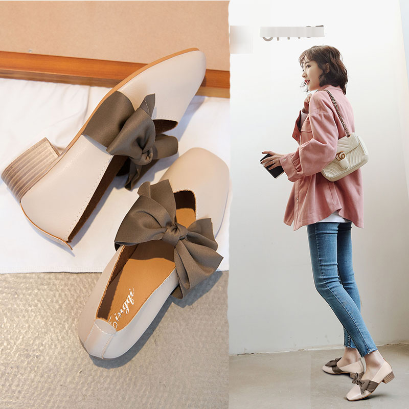 Giày Búp Bê Đính Nơ Mũi Vuông Phong Cách Hàn Quốc Thời Trang Dễ Thương