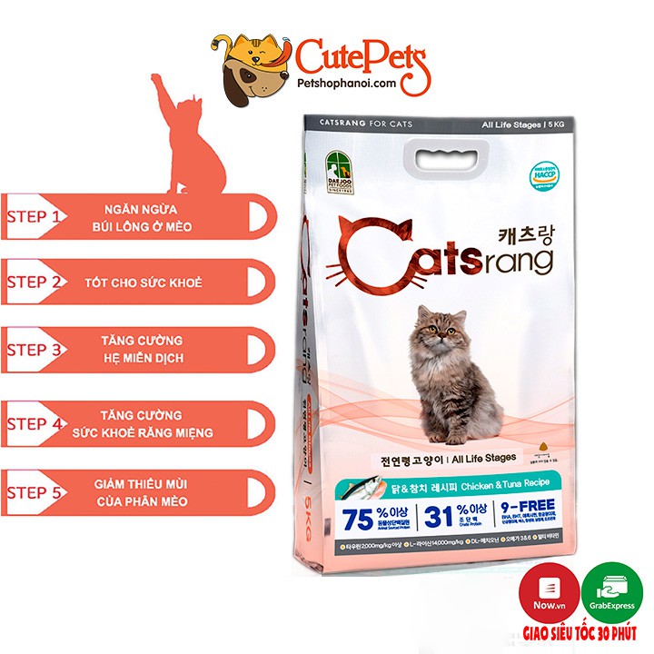 Thức ăn cho mèo Catsrang 2kg Hạt cho mèo mọi lứa tuổi xuất xứ Hàn Quốc - CutePets