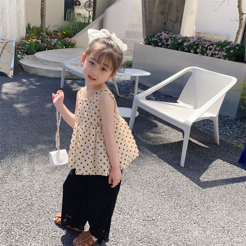 Áo Chiffon Không Tay Hở Lưng Họa Tiết Chấm Bi Thời Trang Mùa Hè Hàn Quốc Mới Cho Bé Gái