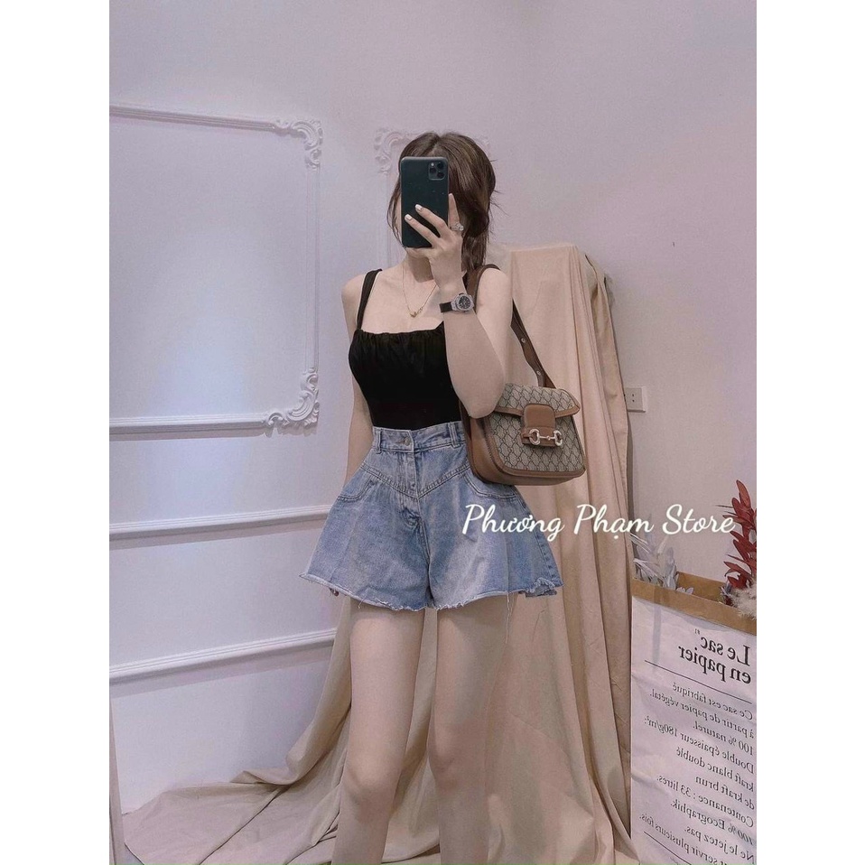 Quần shorts jean lưng cao ống xòe rộng cực xinh , chất jean dày dặn
