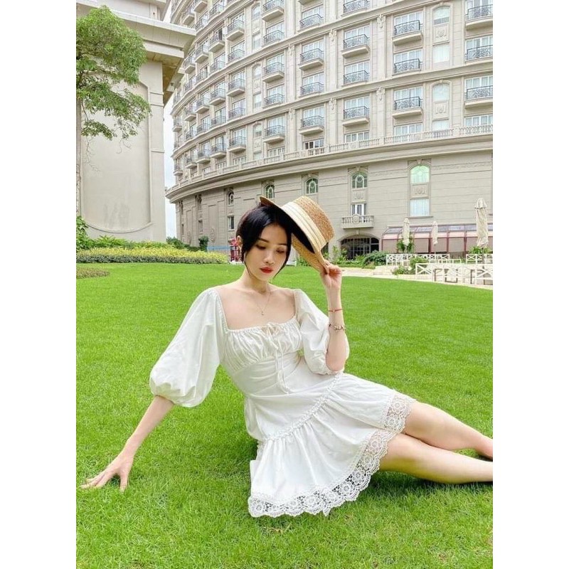 Đầm Trắng WINY DRESS đơn giản thiết kế lai váy phối ren tinh tế có bo chun co giãn xoè nhẹ đuôi váy