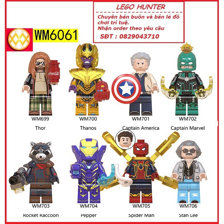 Lego Marvel Superheroes End Game nhân vật Thor iron-spider Steve Roger old Rocket Thanos WM 6061