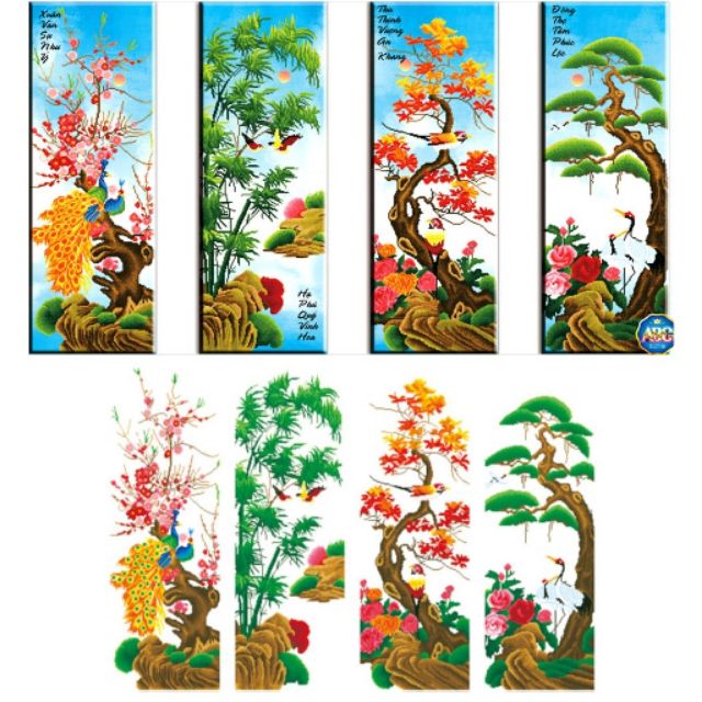 Tranh đính đá tứ quý  tùng cúc trúc mai df251 (156×100)