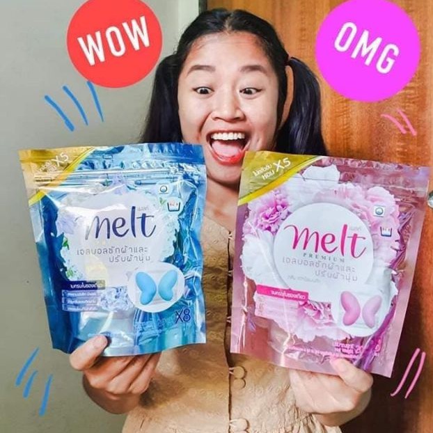 (TÚI 8 VIÊN) Viên Nước Giặt Xả Quần Áo Cao Cấp MELT 2IN1 Siêu Sạch, Siêu Thơm - Thái Lan