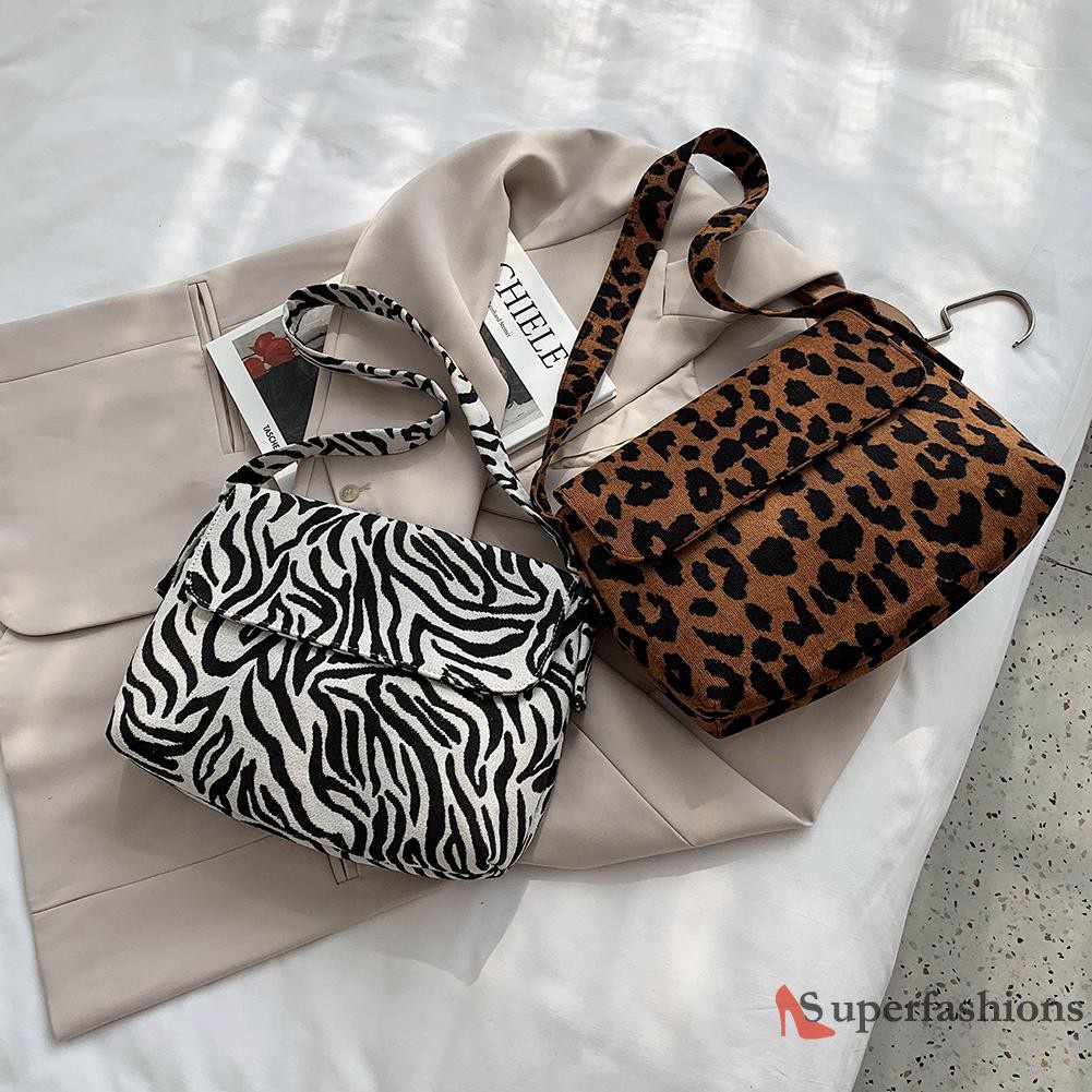 【Hot Sale】Women Zebra Leopard Print Shoulder Bag Canvas Casual Travel Handbag Totes