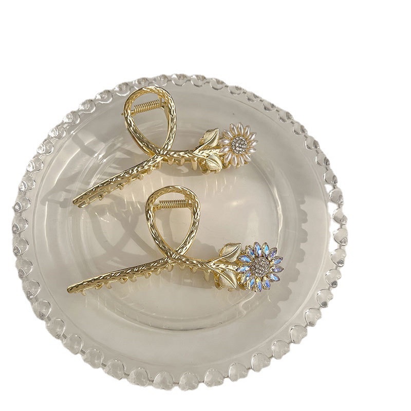 Kẹp tóc kim loại hoa hướng dương bản to và dài kẹp tóc sau đầu cho nữ phong cách nữ tính Hàn Quốc