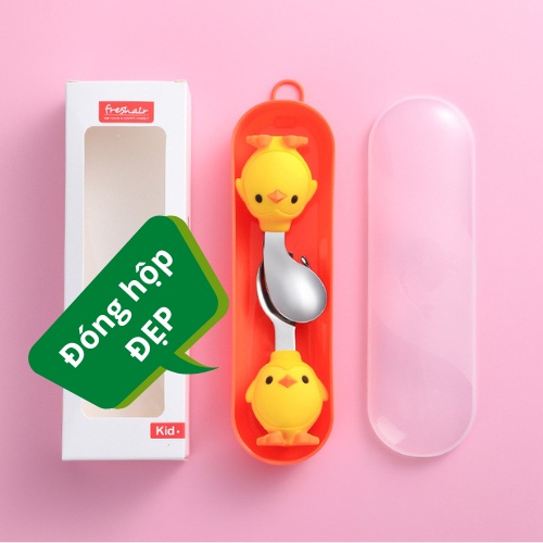Bộ THÌA DĨA ăn dặm cho bé Silicon thép 316 hình con vật đáng yêu