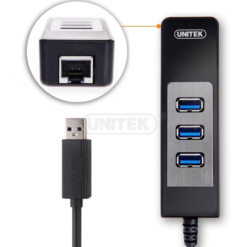 hUB usb 3P 3.0 + LAN UNITEK Y 3045C . BỘ CHIA USB 1 RA 3 CỔNG 3.0 + 1 CỔNG LAN UNITEK Y 3045C