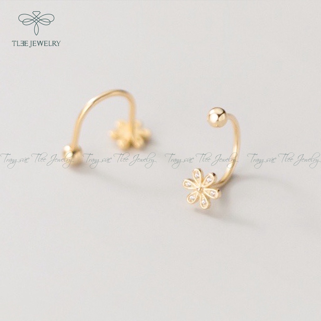 Khuyên tai bạc TLEE chốt vặn dáng cong hình hoa năm cánh dịu dàng NCJ B0151