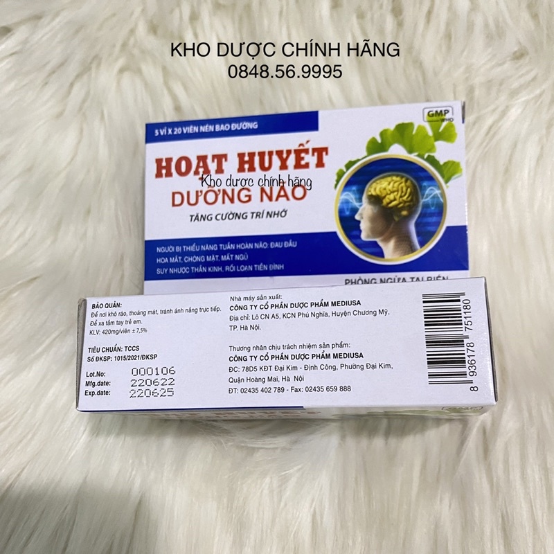 HOẠT HUYẾT DƯỠNG NÃO MediUSA tăng cường trí nhớ hộp 100v - Phòng ngừa tai biến mạch máu não, giảm đau đầu, mất ngủ