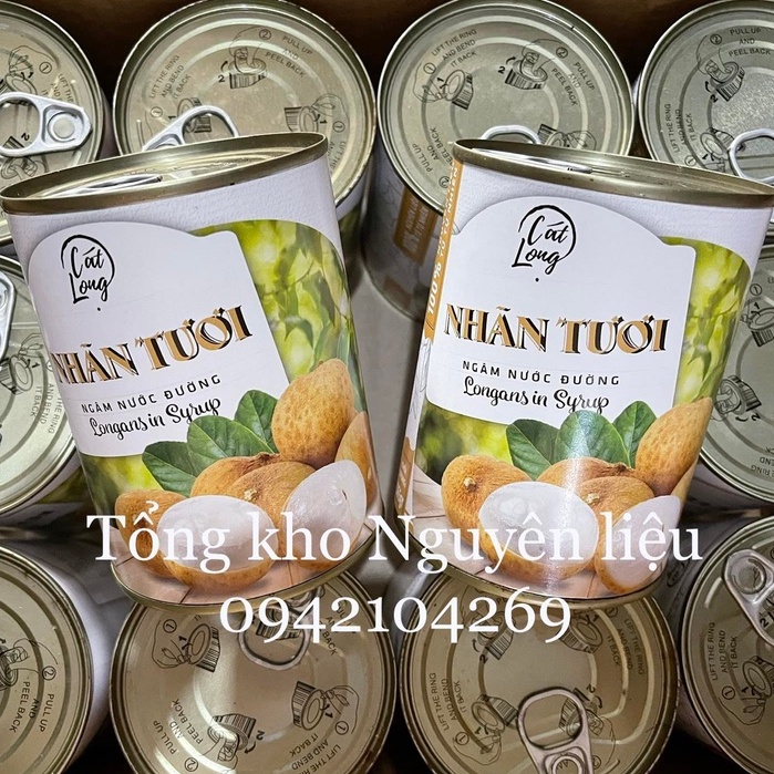 Nhãn Tươi Đóng Hộp/Nhãn Ngâm Nước Đường CÁT LONG lon 565g- TOPPING CHO CHÈ/KEM/TRÀ NHÃN