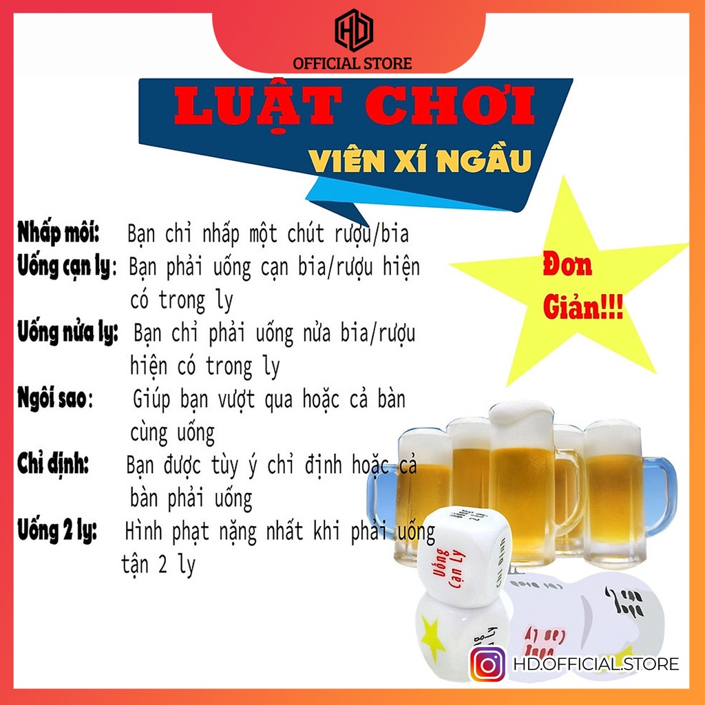 Xúc xắc 6 mặt uống bia rượu, viên xí ngầu ăn nhậu drinking game cực vui