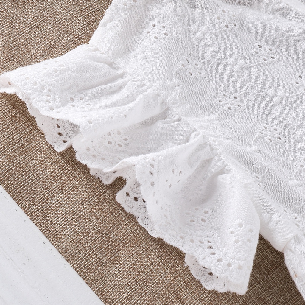 Bộ Áo Liền Quần Tay Ngắn Ren Hoa Phối Mũ Dễ Thương Dành Cho Bé Gái Từ 2 - 24 Tháng Tuổi