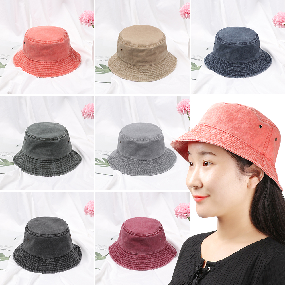 ☆YOLA☆ Fashion Bucket Hat Summer Denim Washed Fisherman Cap Women Men Outdoor Sunscreen Casual Foldable Cotton Retro Sun Hat/Multicolor