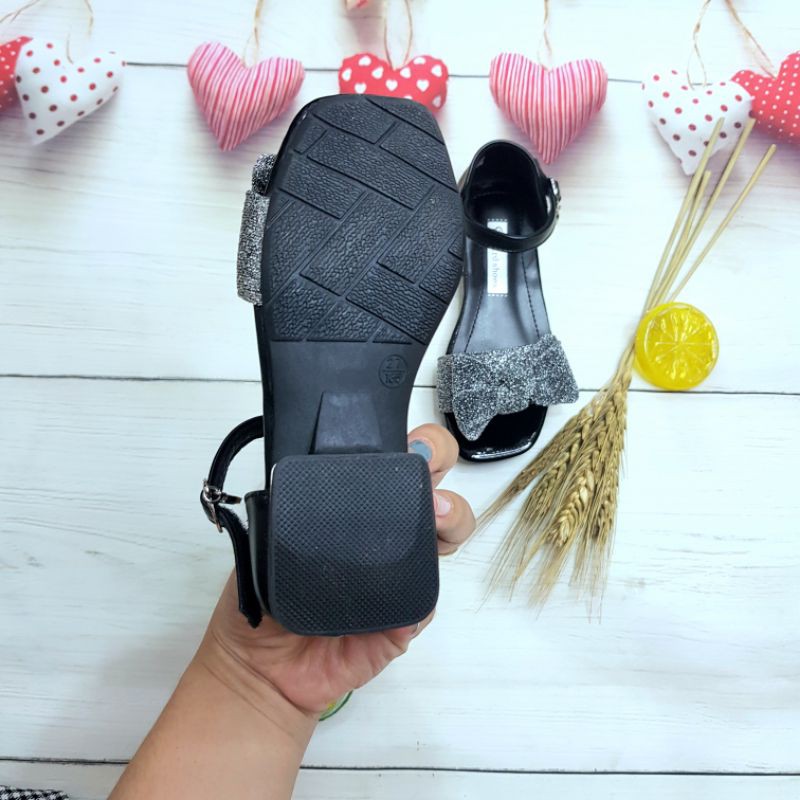 Dép quai dán có gót - Sandal nơ nhũ cho bé gái Size 27, 33