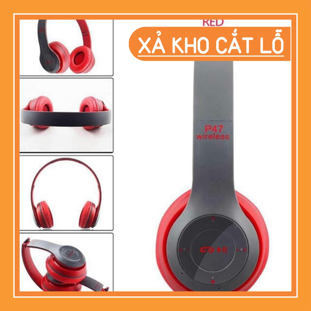 Xả kho -  Tai nghe chụp tai bluetooth P47 Có dây audio 3.5mm dài 1,2 mét, có khe cắm thẻ nhớ - Bảo hành 3 tháng