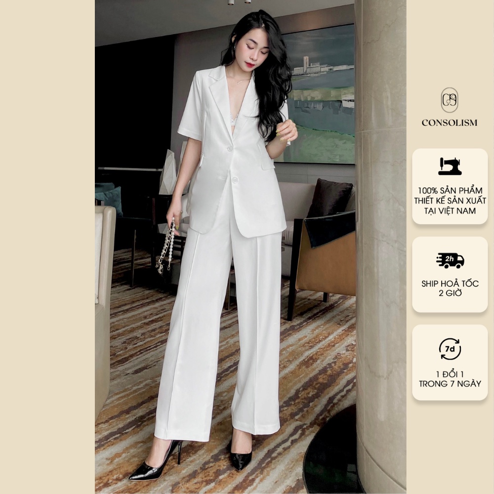 Áo khoác blazer nữ CONSOLISM tay ngắn Cazac 2 lớp form rộng độn vai vải sạn cao cấp AK.001